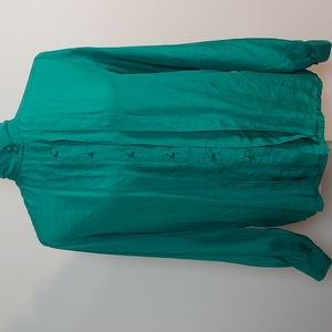 McNamara Silks 100% jeweltone green silk blouse. Sz 10